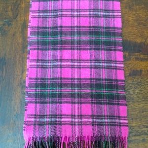 Coach pink plaid wool & cashmere muffler scarf with fringe